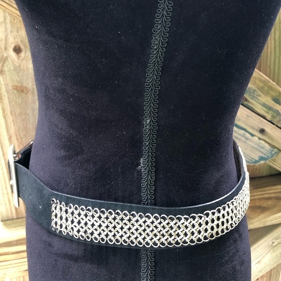 Anne Klein Black Leather & Silver Chainmail Overlay Belt Size S main image 8